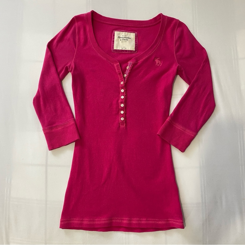Abercrombie & Fitch Hot Pink Y2K Henley Longsleeve